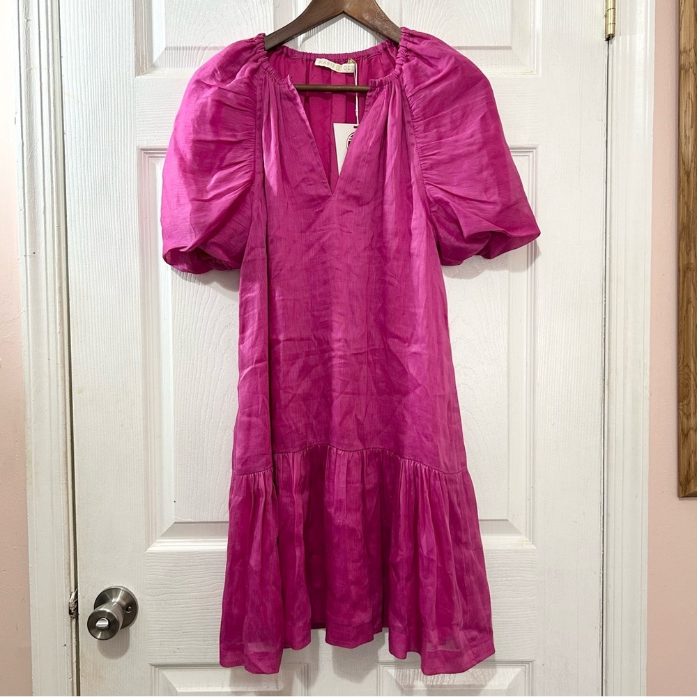 Marie Oliver Greta Dress Pink Lined Silk Linen Sz Small Wedding Guest Dress NWT